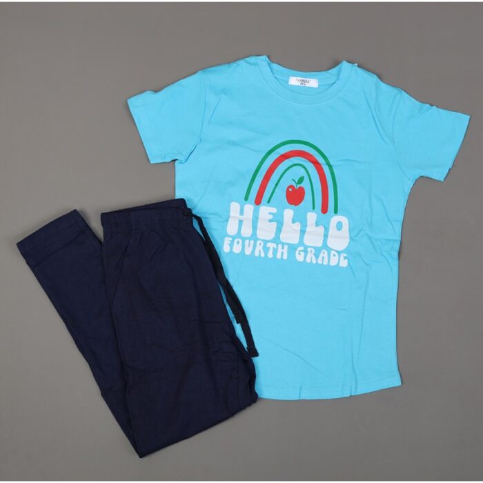 10332462_67db9f3d93a8a بجامة صيفية للأطفال لون أزرق فاتح وكحلي بتصميم تفاحة صغيرة - الصورة 1