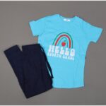 ⁦بجامة صيفية للأطفال لون أزرق فاتح وكحلي بتصميم تفاحة صغيرة⁩ - الصورة ⁦3⁩