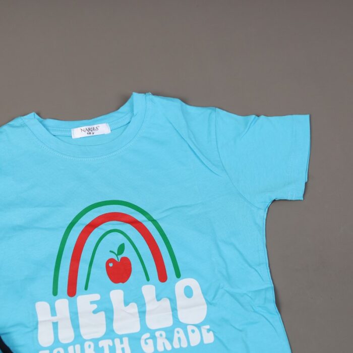 ⁦بجامة صيفية للأطفال لون أزرق فاتح وكحلي بتصميم تفاحة صغيرة⁩ - الصورة ⁦5⁩