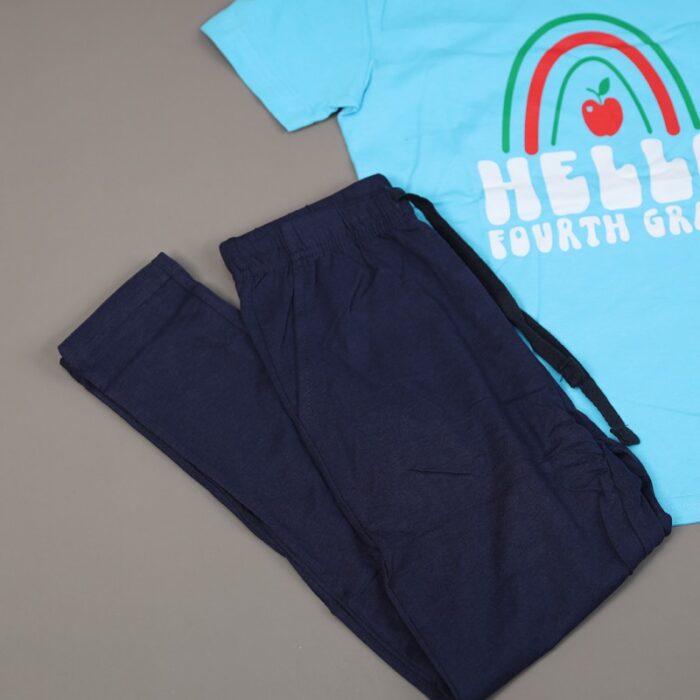 ⁦بجامة صيفية للأطفال لون أزرق فاتح وكحلي بتصميم تفاحة صغيرة⁩ - الصورة ⁦7⁩