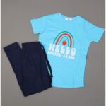 ⁦بجامة صيفية للأطفال لون أزرق فاتح وكحلي بتصميم تفاحة صغيرة⁩ - الصورة ⁦8⁩