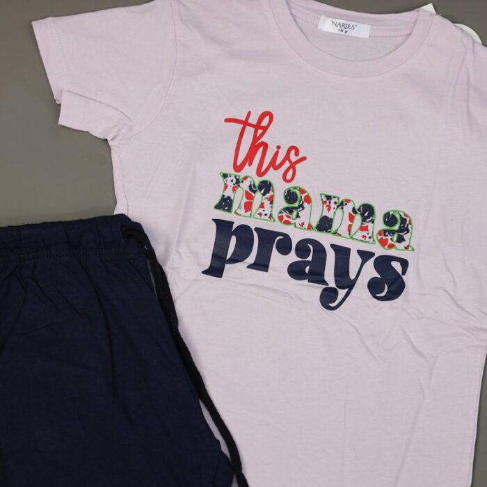 ⁦بجامة صيفية للأطفال لون بنفسجي فاتح وكحلي بتصميم this mama⁩ - الصورة ⁦3⁩