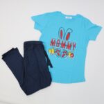 ⁦بجامة صيفية للأطفال لون أزرق فاتح وكحلي بتصميم أرنب⁩ - الصورة ⁦3⁩