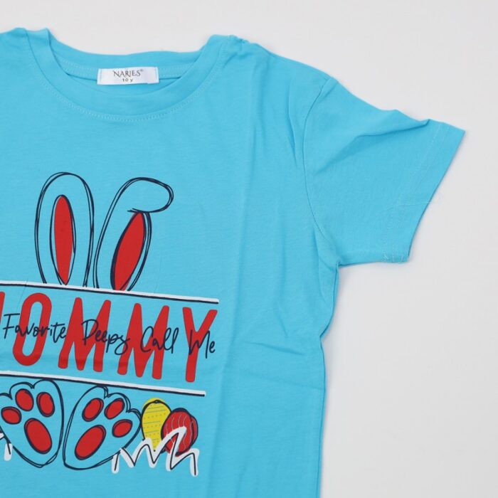 ⁦بجامة صيفية للأطفال لون أزرق فاتح وكحلي بتصميم أرنب⁩ - الصورة ⁦5⁩