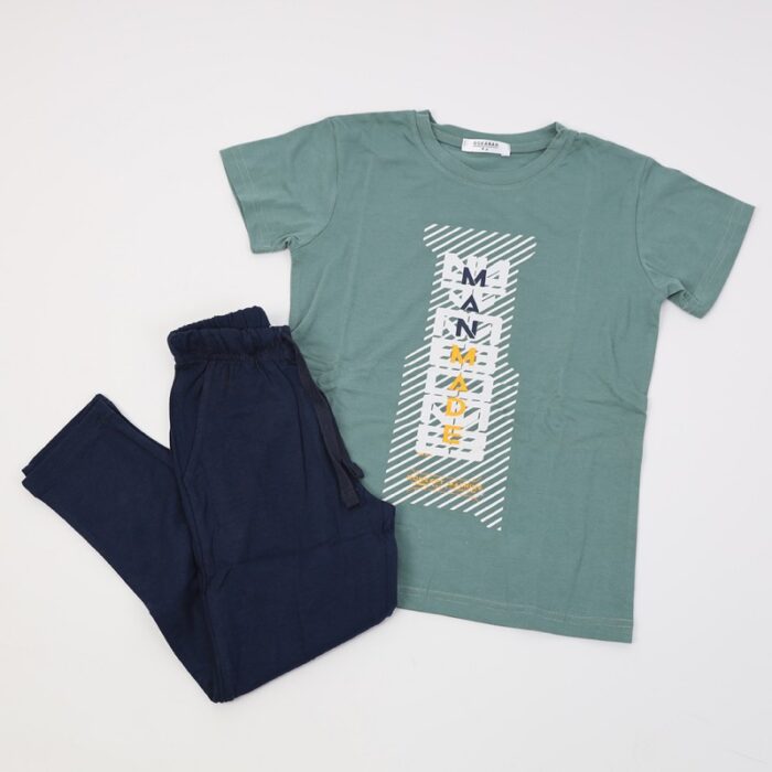 ⁦بجامة صيفية للأطفال لون أخضر وكحلي بتصميم MANMADE⁩ - الصورة ⁦2⁩