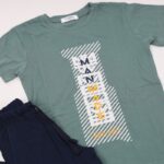 ⁦بجامة صيفية للأطفال لون أخضر وكحلي بتصميم MANMADE⁩ - الصورة ⁦3⁩