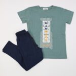 ⁦بجامة صيفية للأطفال لون أخضر وكحلي بتصميم MANMADE⁩ - الصورة ⁦4⁩