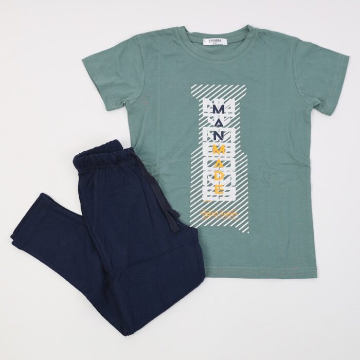 ⁦بجامة صيفية للأطفال لون أخضر وكحلي بتصميم MANMADE⁩ - الصورة ⁦4⁩