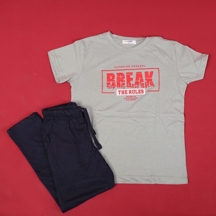 ⁦بجامة صيفية للأطفال لون أخضر وكحلي⁩ - الصورة ⁦2⁩