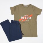 بجامة صيفية للاطفال لون زيتي بتصميم The RETRO