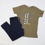 ⁦بجامة صيفية للأطفال لون زيتي وكحلي⁩ - الصورة ⁦2⁩