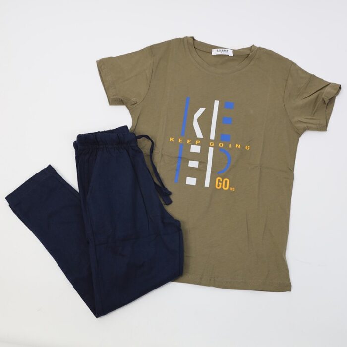 ⁦بجامة صيفية للأطفال لون زيتي وكحلي⁩ - الصورة ⁦2⁩