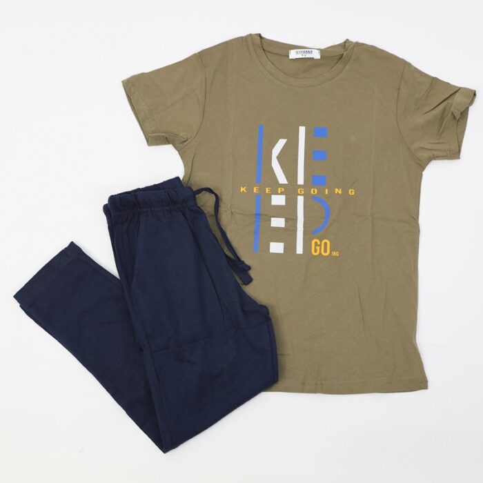 ⁦بجامة صيفية للأطفال لون زيتي وكحلي⁩ - الصورة ⁦5⁩