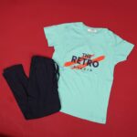 ⁦بجامة صيفية للأطفال لون فستقي وكحلي⁩ - الصورة ⁦2⁩