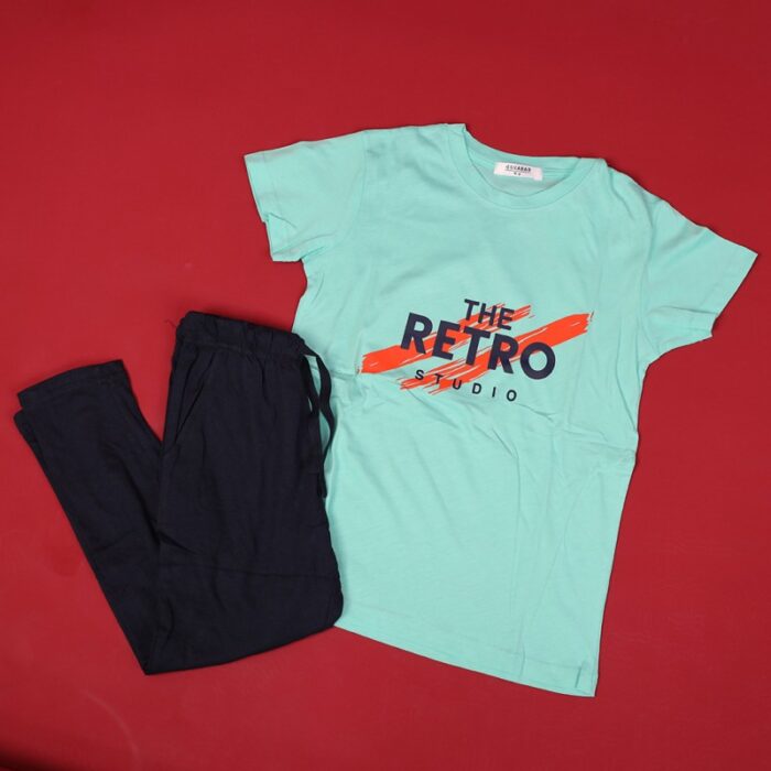 ⁦بجامة صيفية للأطفال لون فستقي وكحلي⁩ - الصورة ⁦2⁩