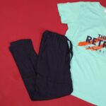 ⁦بجامة صيفية للأطفال لون فستقي وكحلي⁩ - الصورة ⁦3⁩