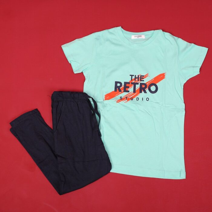 ⁦بجامة صيفية للأطفال لون فستقي وكحلي⁩ - الصورة ⁦4⁩