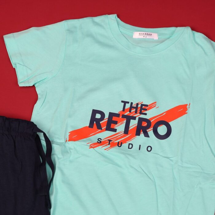 ⁦بجامة صيفية للأطفال لون فستقي وكحلي⁩ - الصورة ⁦5⁩