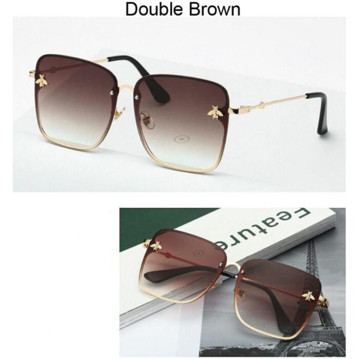 10332522_67db9fadc2c31 نظارة شمسية عدسة مربعة للصبايا- إطار ذهبي وعدسة باللون البني - الصورة 1