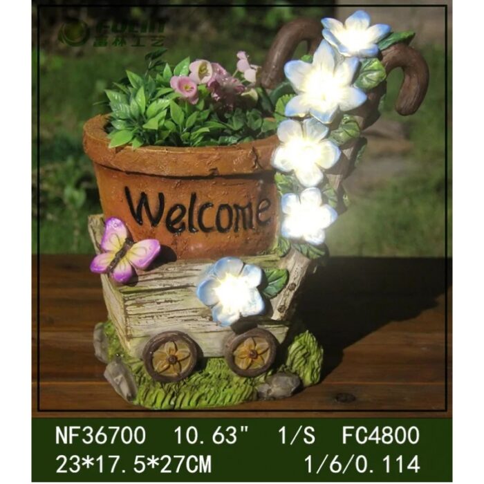 ⁦قوار العربة مع زهور مضيئة بالطاقة الشمسية⁩ - الصورة ⁦7⁩