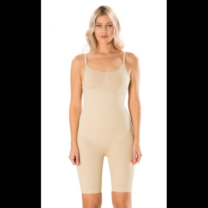 10332737_67dc3fca3e1f9 مشد جسم بتصميم حمالات رفيعة وشورت للنساء لون بيج - الصورة 1