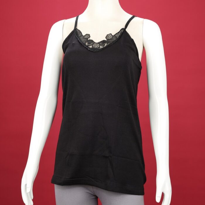 ⁦شباح داخلي (بروتيل) بحمالات رفيعة بتصميم دانتيل للنساء لون أسود⁩ - الصورة ⁦3⁩