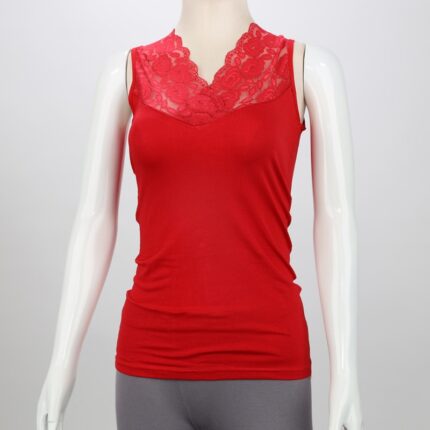 داخلي فانيلا شباح دانتيل بحمالات كتف عريضة للنساء لون أحمر