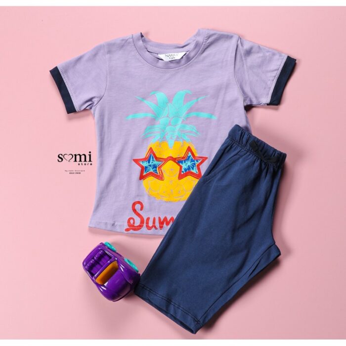 10332872_67dc40b0bdb1c بجامة صيفية للأطفال (بناتي) تيشيرت وبنطال لون بنفسجي و كحلي من Sami Boutique - الصورة 1