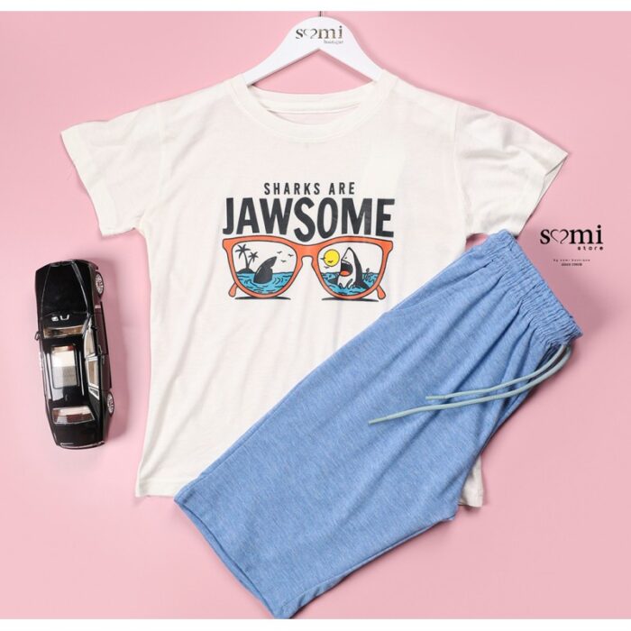 10332882_67dc40f417355 بجامة صيفية للأطفال تيشيرت وشورت لون أزرق فاتح و بيج من Sami Boutique - الصورة 1