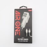 شاحن بمنفذين يو اس بي مع كابل 1.5 م منفذ ايفون من اير ون لون أبيض- AIR ONE USB Charger 12W 1.5M Cable Lightning