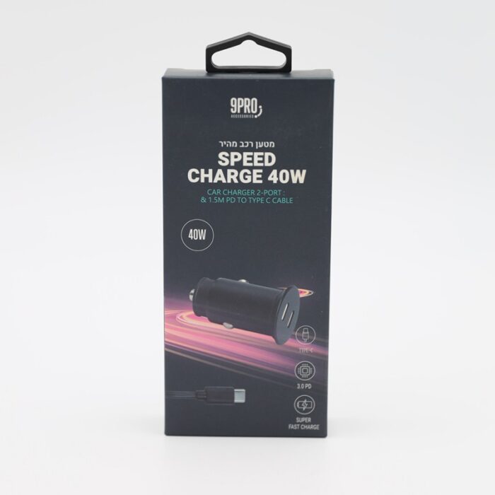 ⁦شاحن سيارة بمنفذين تايب سي مع كابل تايب سي قوة 40 واط لون أسود⁩ - الصورة ⁦6⁩