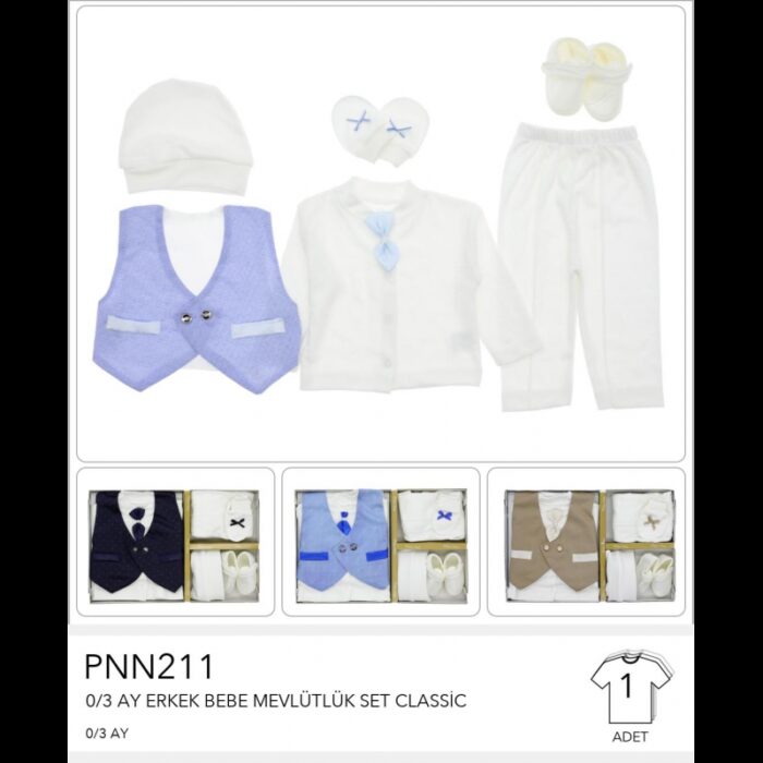 10332952_67dc4161169f9 طقم ولادي لحديثي الولادة من 5 قطع لون أزرق وكحلي - الصورة 1