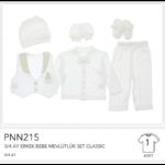 طقم ولادي لحديثي الولادة من 5 قطع لون أبيض