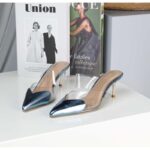 حذاء كعب شفاف مسمار 6 سم للنساء لون أزرق لامع