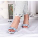 حذاء كعب مسمار 6 سم للنساء لون أزرق فاتح