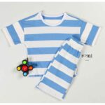 بجامة للأطفال شورت وتيشيرت مخططة بالعرض لون أزرق وأبيض من Sami boutique