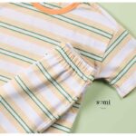 ⁦بجامة للأطفال شورت وتيشيرت مخططة بالعرض لون بيج وأخضر وأبيض من Sami boutique⁩ - الصورة ⁦2⁩