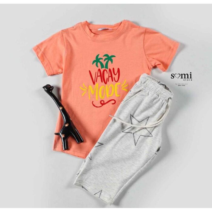 10333162_67dc424e13001 بجامة صيفية للأطفال لون مشمشي وسكني من Sami Boutique - الصورة 1