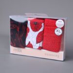 طقم داخلي نسائي قطني مُكون من 3 قطع بألوان متعددة (أحمر دوائر اسود وأبيض مورد وأسود مورد أحمر)