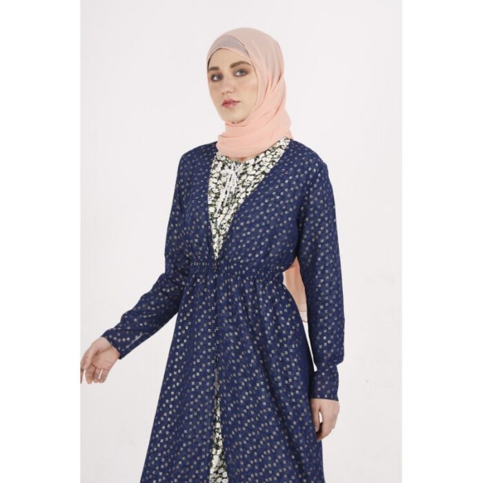 ⁦جاكيت بأكمام طويلة شيفون للنساء لون كحلي مذهب⁩ - الصورة ⁦3⁩