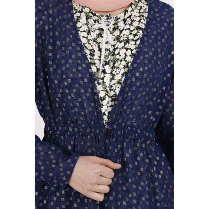 ⁦جاكيت بأكمام طويلة شيفون للنساء لون كحلي مذهب⁩ - الصورة ⁦4⁩