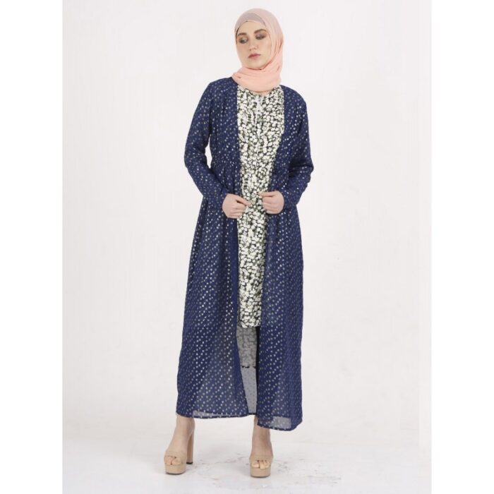 ⁦جاكيت بأكمام طويلة شيفون للنساء لون كحلي مذهب⁩ - الصورة ⁦5⁩