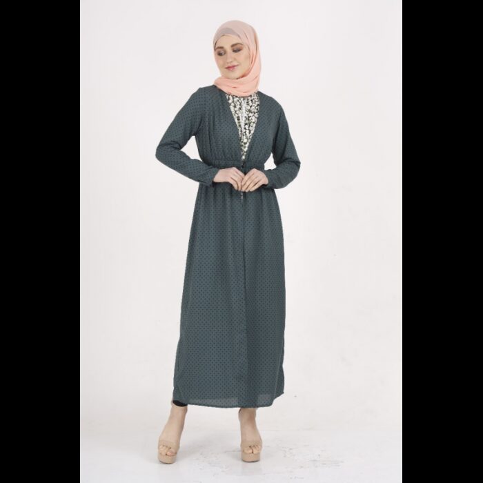 10333237_67dc42fc22f30 جاكيت بأكمام طويلة للنساء لون أخضر دوائر أسود - الصورة 1