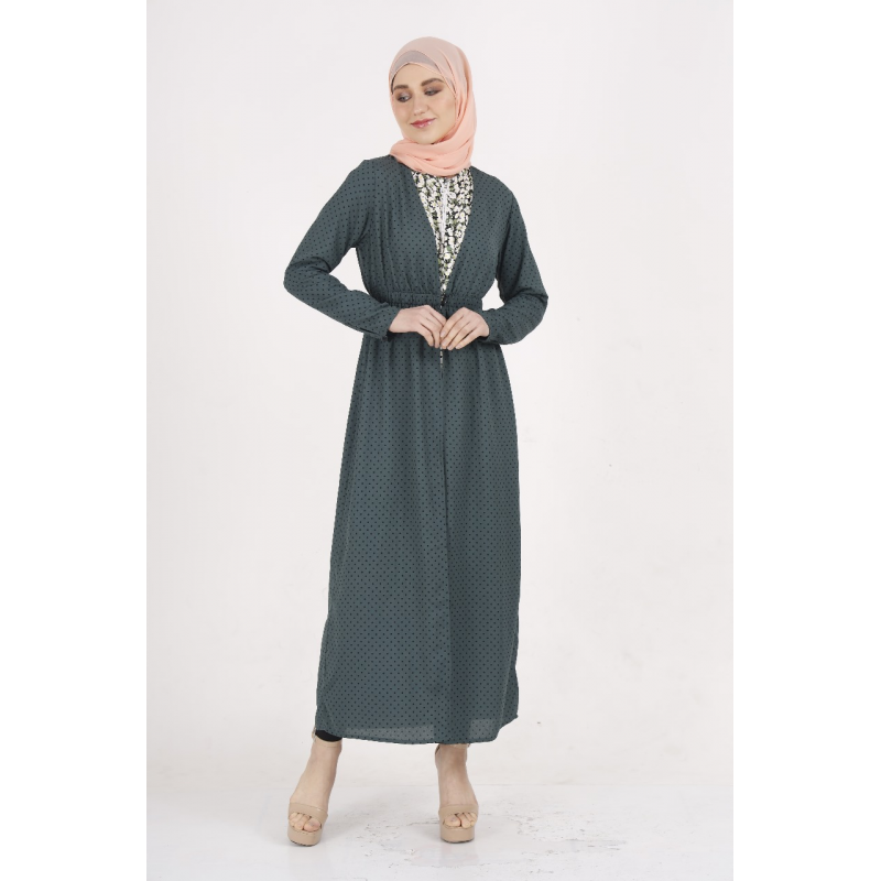 ⁦جاكيت بأكمام طويلة للنساء لون أخضر دوائر أسود⁩ - الصورة ⁦1⁩