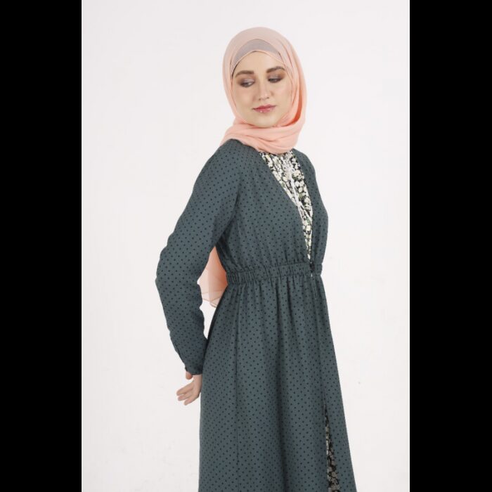 ⁦جاكيت بأكمام طويلة للنساء لون أخضر دوائر أسود⁩ - الصورة ⁦2⁩