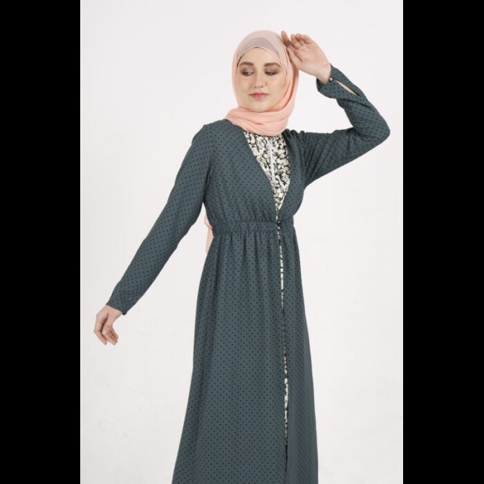 ⁦جاكيت بأكمام طويلة للنساء لون أخضر دوائر أسود⁩ - الصورة ⁦3⁩