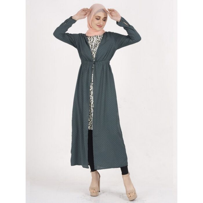 ⁦جاكيت بأكمام طويلة للنساء لون أخضر دوائر أسود⁩ - الصورة ⁦5⁩