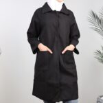 جاكيت شتوي جوخ طويل للنساء لون أسود