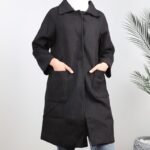 ⁦جاكيت شتوي جوخ طويل للنساء لون أسود⁩ - الصورة ⁦2⁩