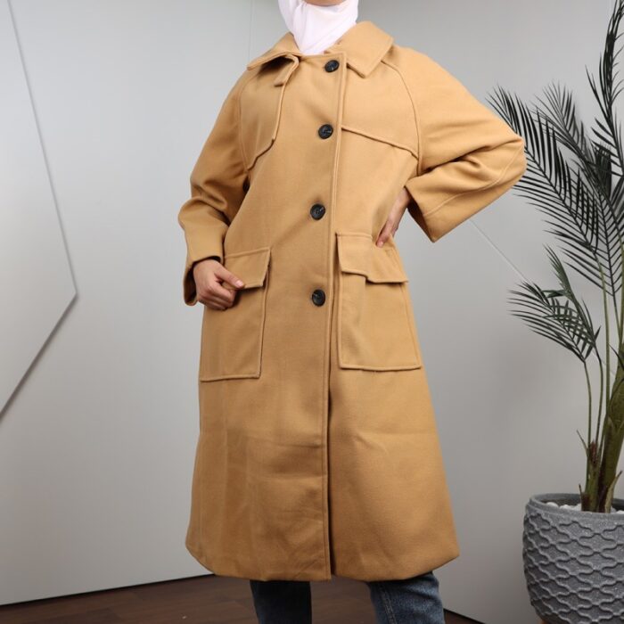 ⁦جاكيت شتوي جوخ للنساء لون بيج غامق⁩ - الصورة ⁦3⁩